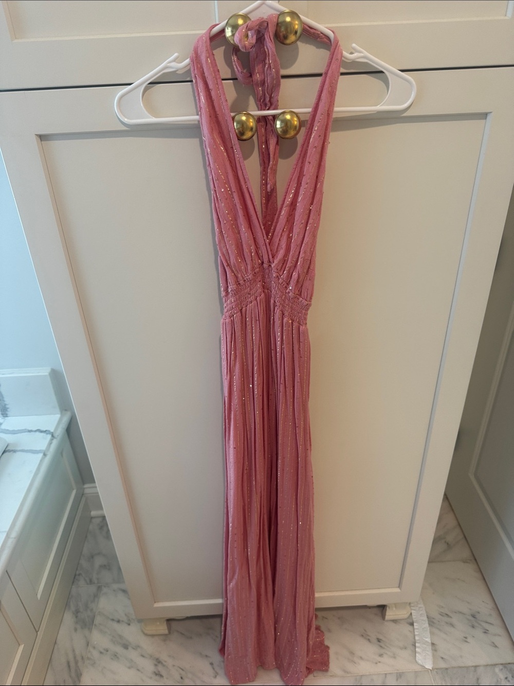 Sundry Pink Halter Maxi Dress with Subtle Sparkle